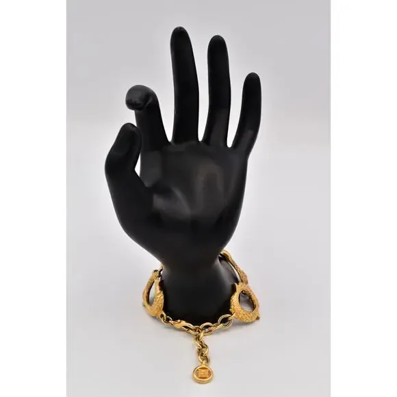 Givenchy Vintage Gold Koi Fish Link Bracelet Chunky Signed Logo Rare 1980s BinBR